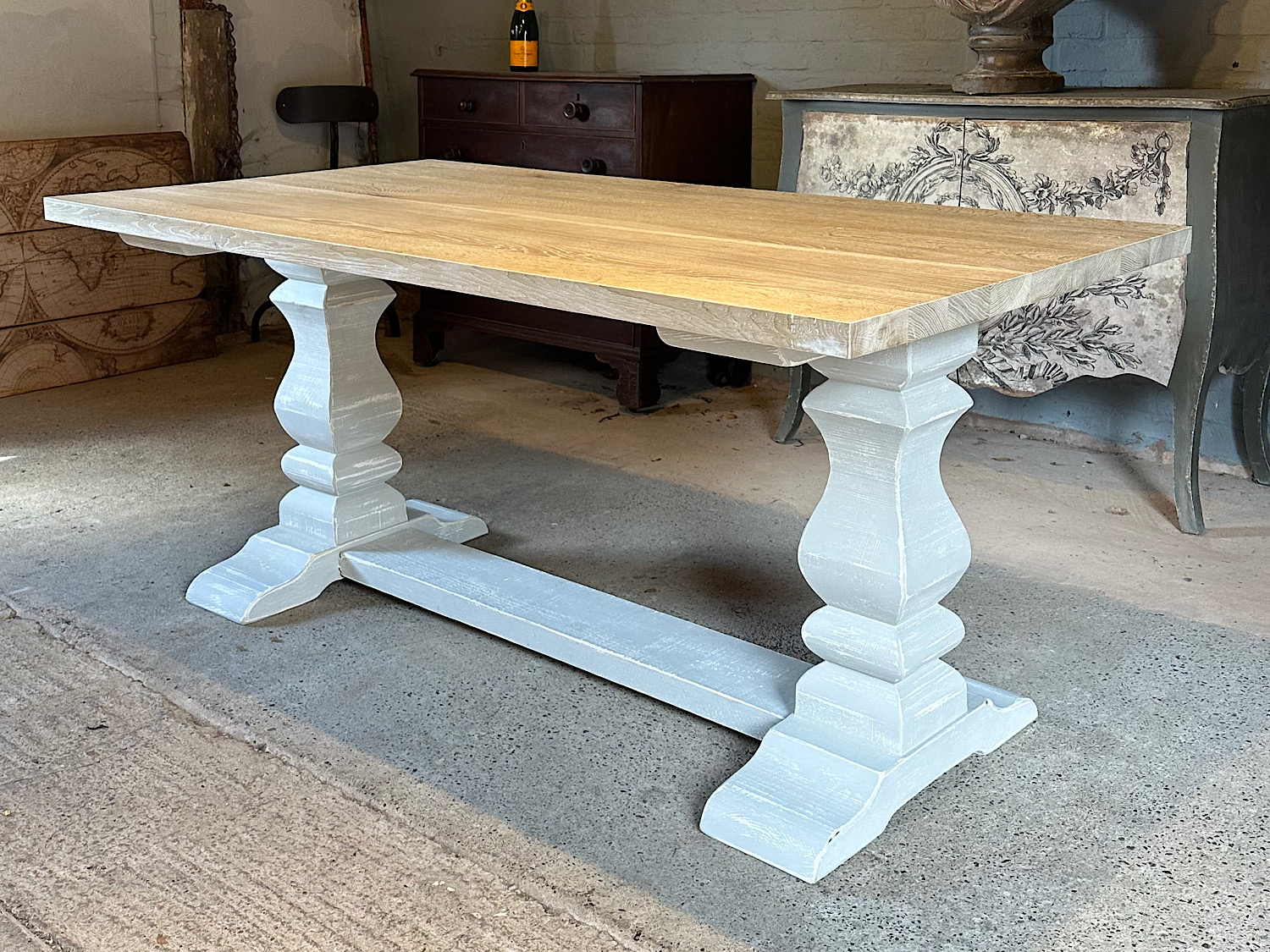 Light Oak Carved Pedestal Table
